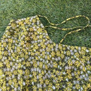 Vintage Express green, yellow, white floral cross back midi dress